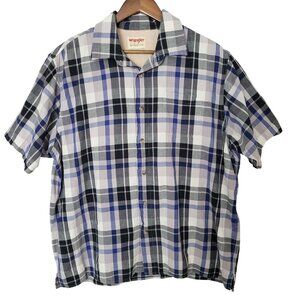 Wrangler Authentics Plaid Short Sleeve Button Front Shirt Mens XL Blue Western